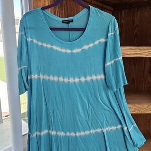 Lane Bryant Blue Tie-Dye Swing Short Sleeve Top